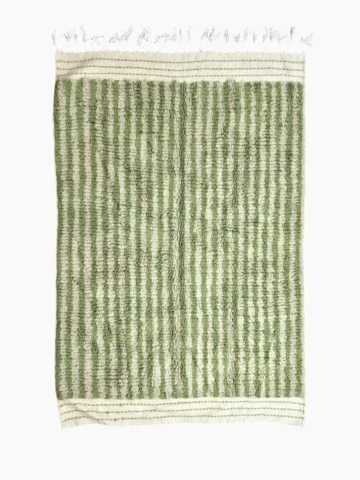 Hand knotted wool rug 5x7 ivory and green stripes
