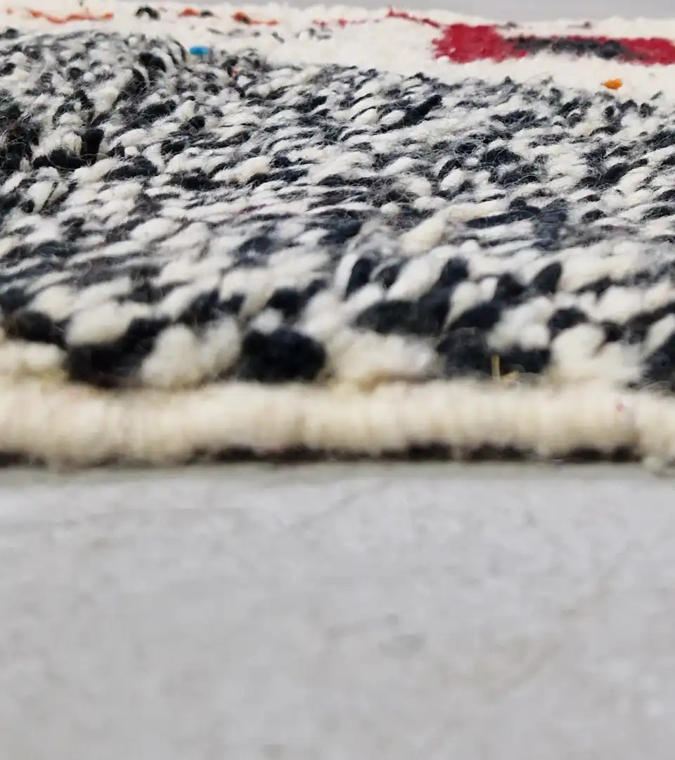 Artisan Moroccan runner rug ivory black medium pile