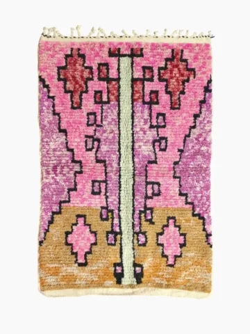 Hand knotted Moroccan wool rug 4x6 in pink