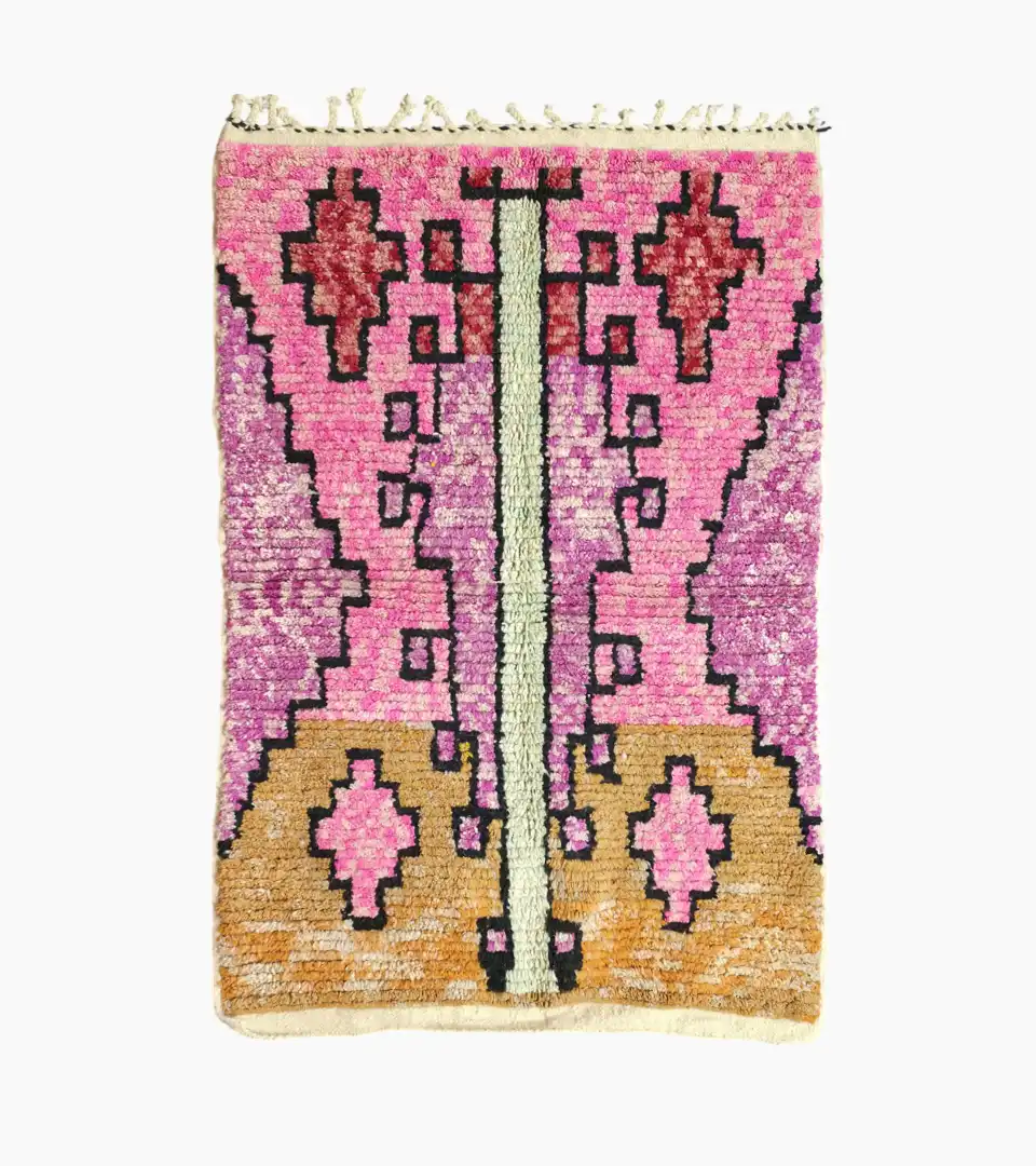 Hand knotted Moroccan wool rug 4x6 in pink