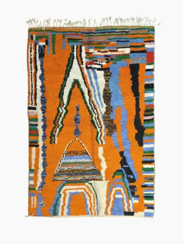 Hand knotted Moroccan wool rug 6x10 in bold orange