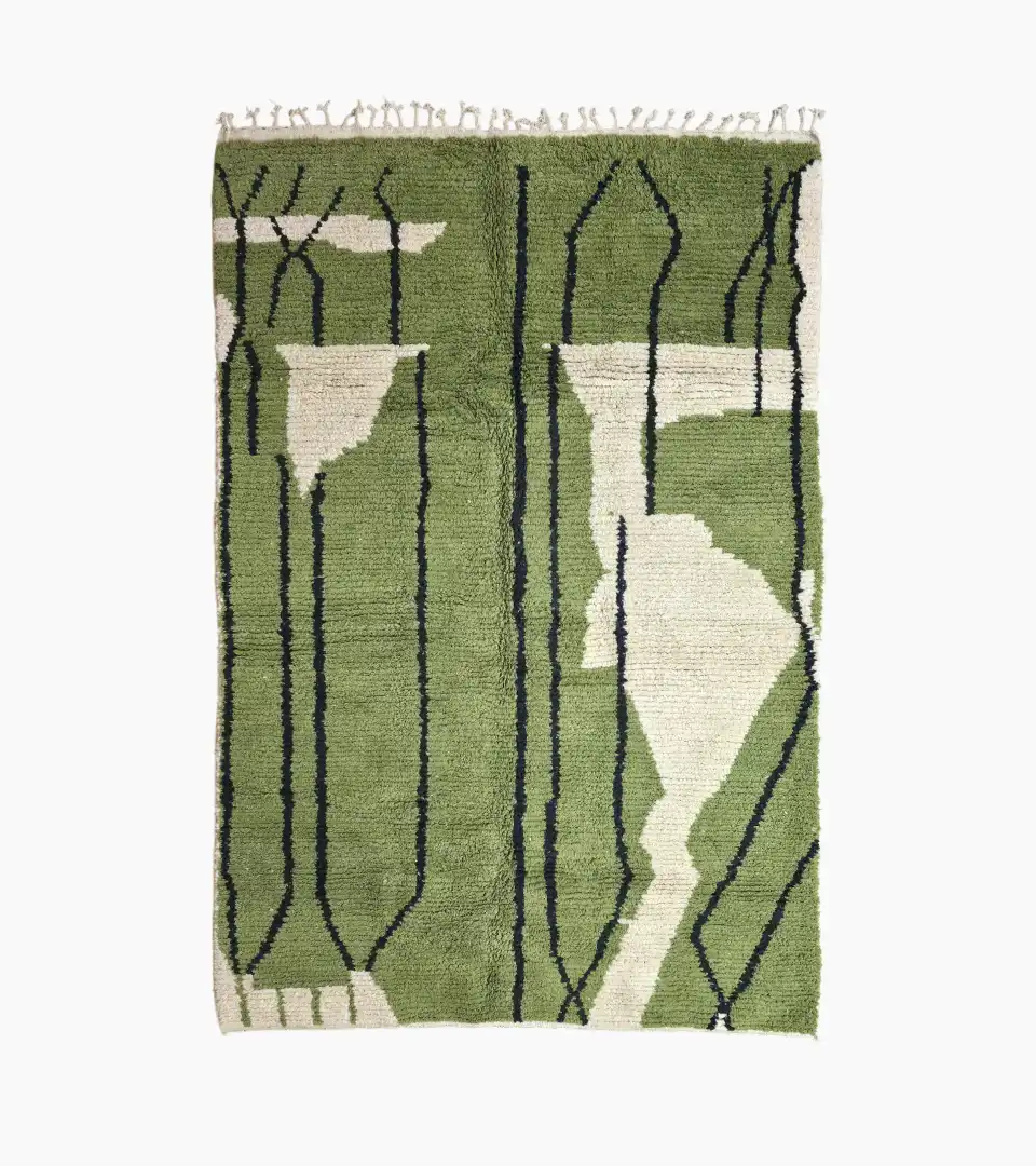 Hand knotted Moroccan wool rug 8x10 green