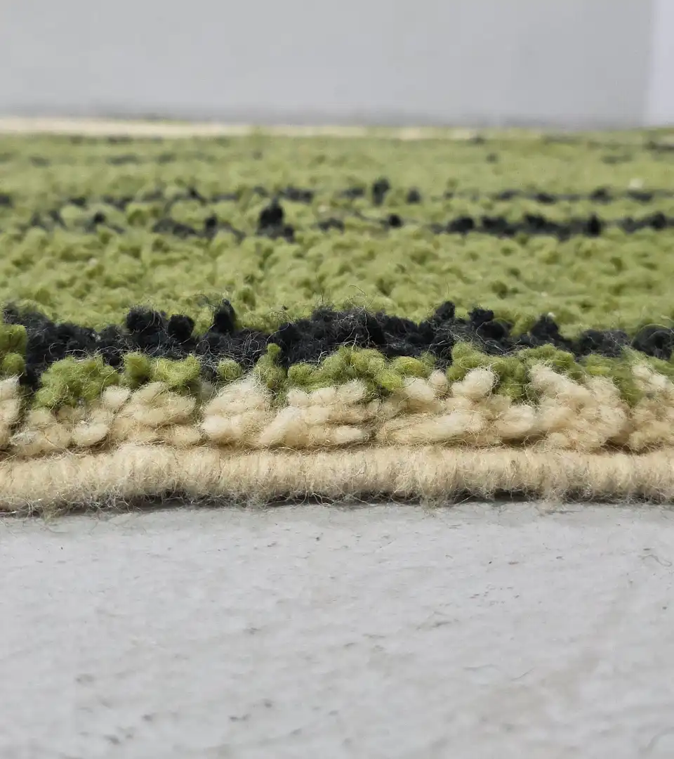 Medium pile Moroccan wool rug green beige