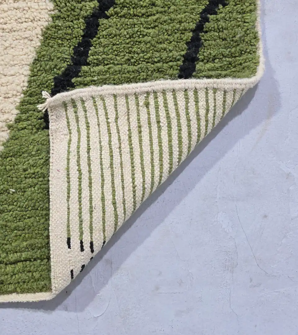 Large green and beige Moroccan wool rug