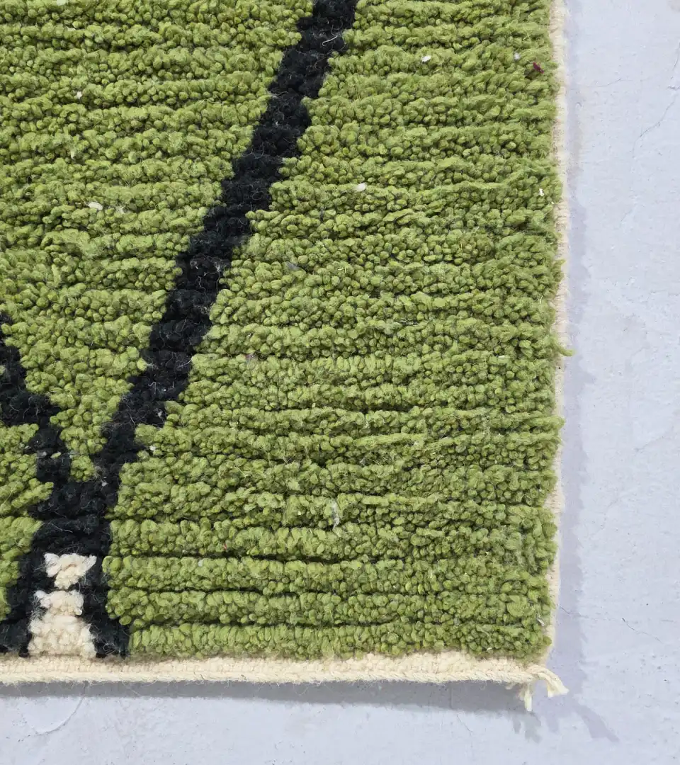 Large green and beige Moroccan wool rug