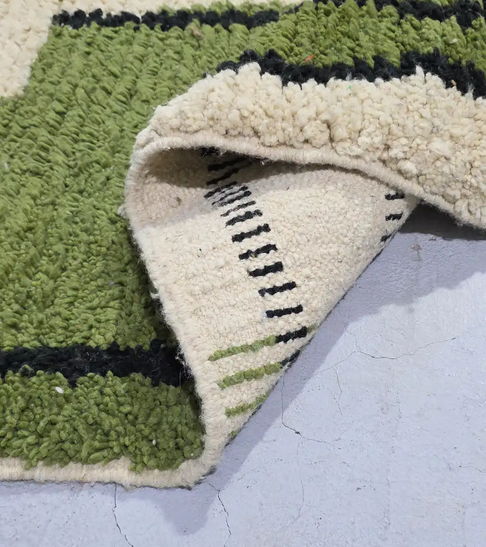 Large green and beige Moroccan wool rug