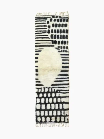 Hand knotted Moroccan wool runner rug 2.5x10 black and white