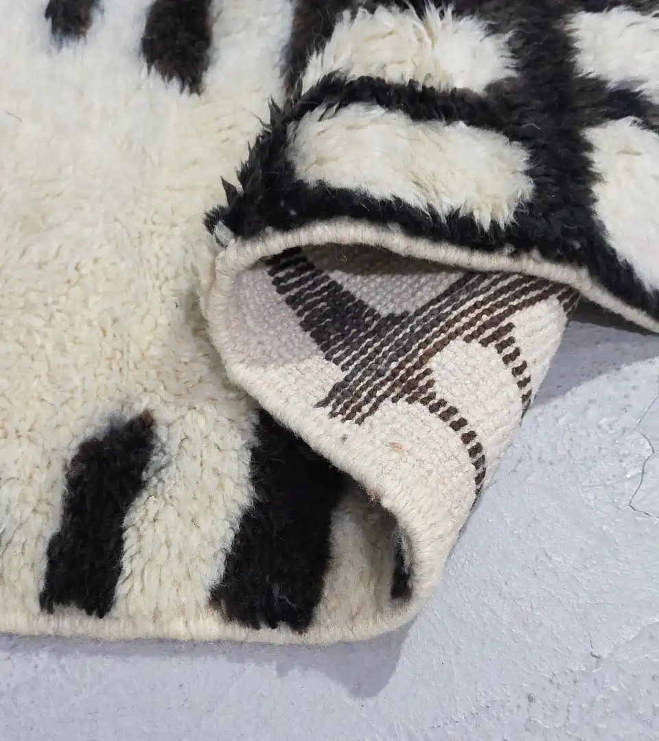 Modern striped and grid Moroccan wool runner for hallway 2.5x10