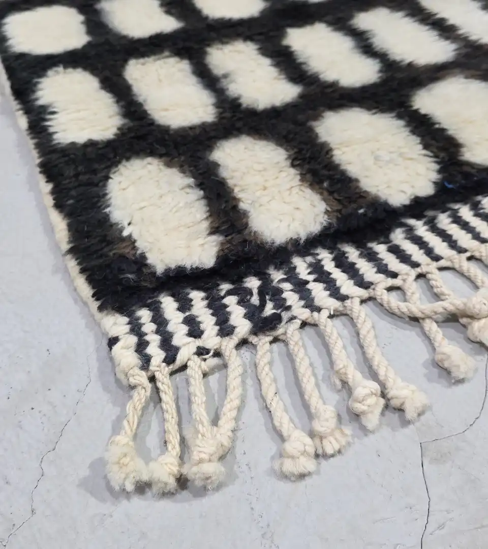 Modern striped and grid Moroccan wool runner for hallway 2.5x10