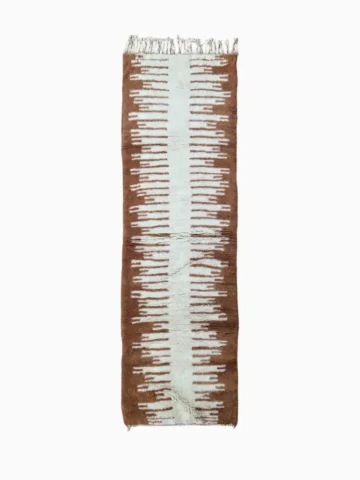 Hand knotted Moroccan wool runner rug 2.5x8 ivory brown