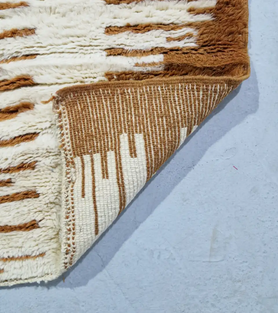 Ivory and caramel brown Moroccan wool hallway runner 2.5x8