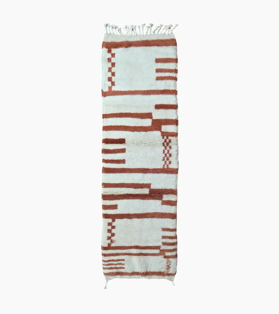 Ivory and terracotta Moroccan wool hallway runner 2.5x8