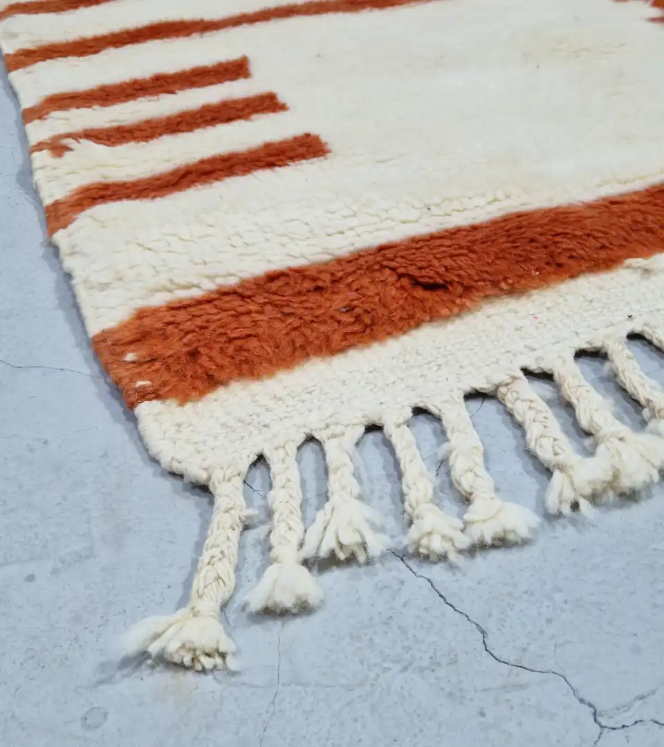 Warm neutral Moroccan wool runner rug with geometric lines