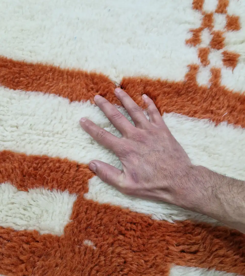 Hand knotted Moroccan wool runner rug 2.5x8 ivory terracotta