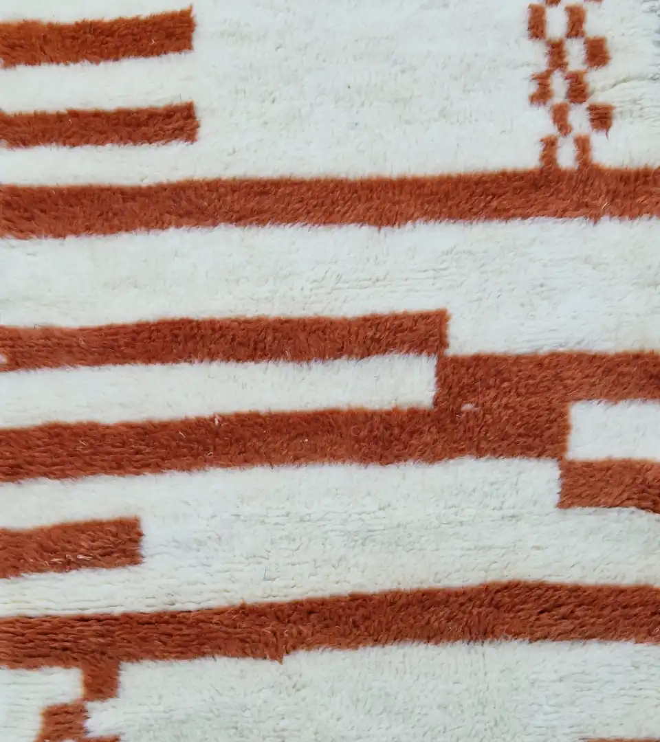 Hand knotted Moroccan wool runner rug 2.5x8 ivory terracotta