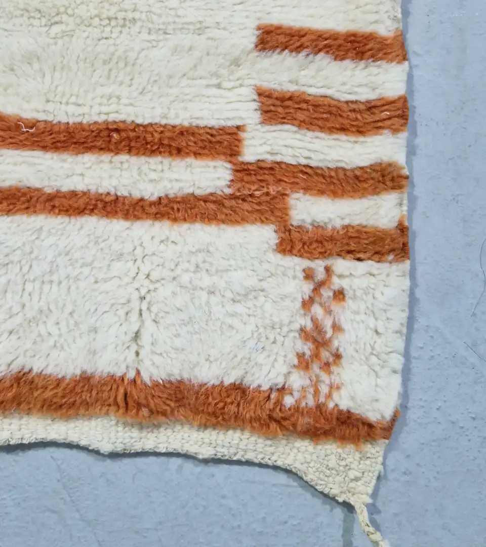 Warm neutral Moroccan wool runner rug with geometric lines