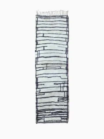 Hand knotted Moroccan wool runner rug 2.6x8 white black modern
