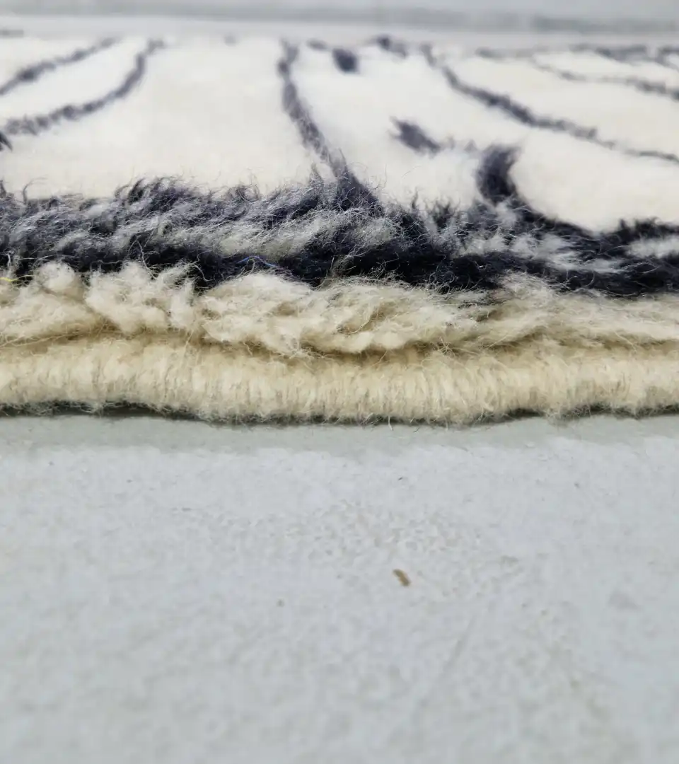 Medium pile hand knotted wool runner rug white black 2.6x8