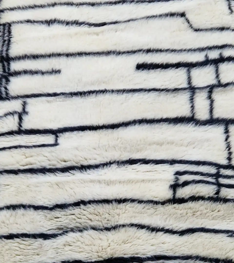 White and black Moroccan wool hallway runner with linear pattern