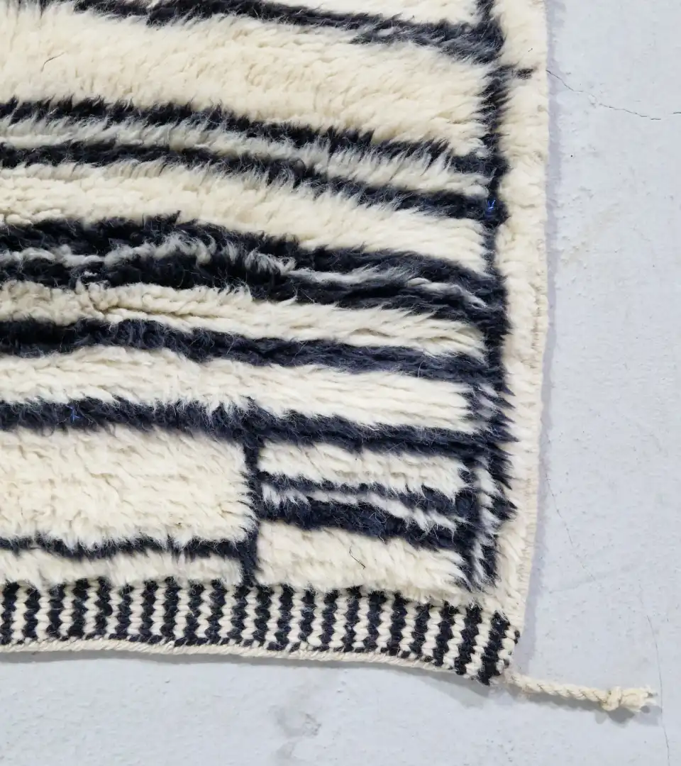 Contemporary Moroccan wool runner for hallway white black design