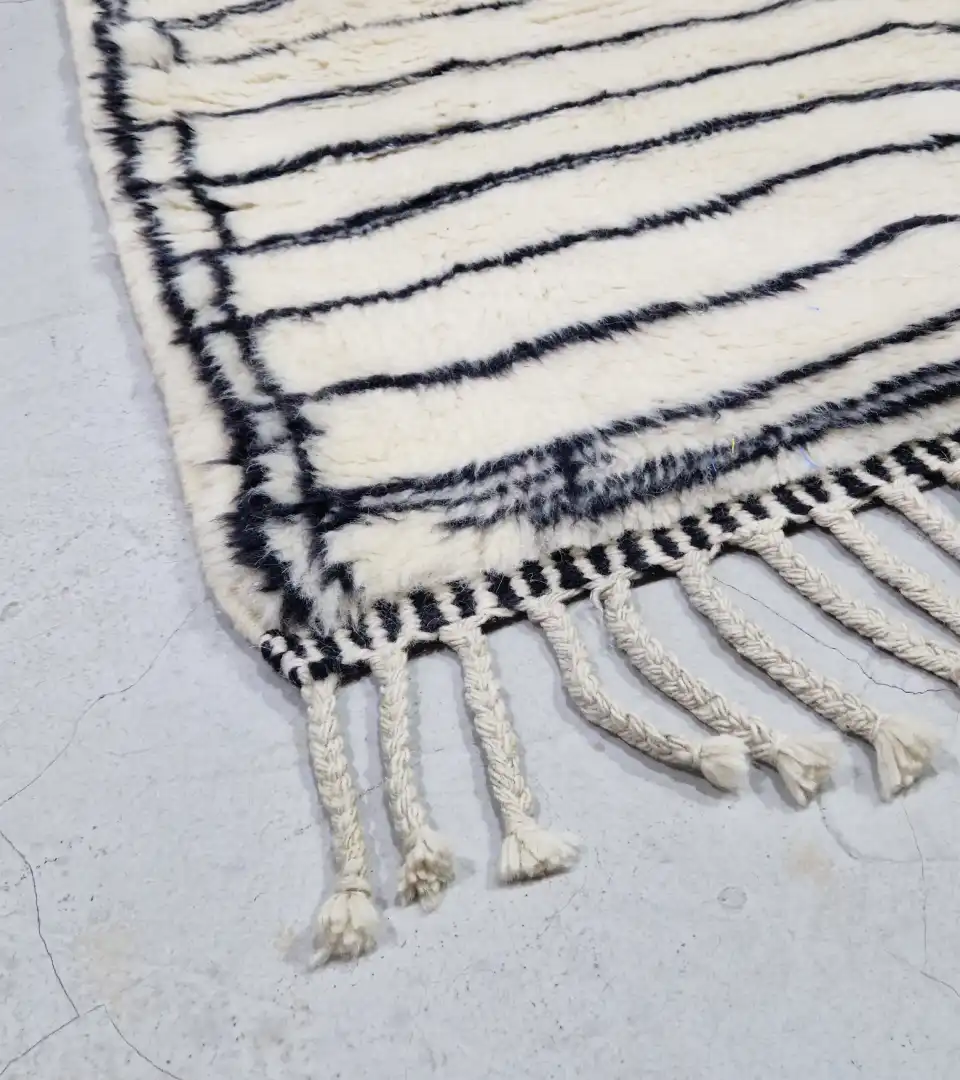 Contemporary Moroccan wool runner for hallway white black design