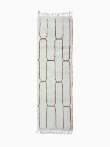 Hand knotted Moroccan wool runner rug 3x8 ivory with orange lines