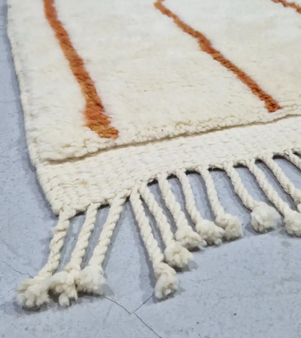 Contemporary Moroccan wool runner rug for hallway ivory with orange accents