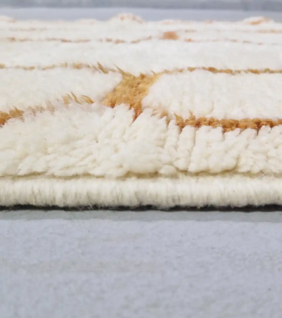 Medium pile hand knotted wool runner rug ivory orange 3x8 ft