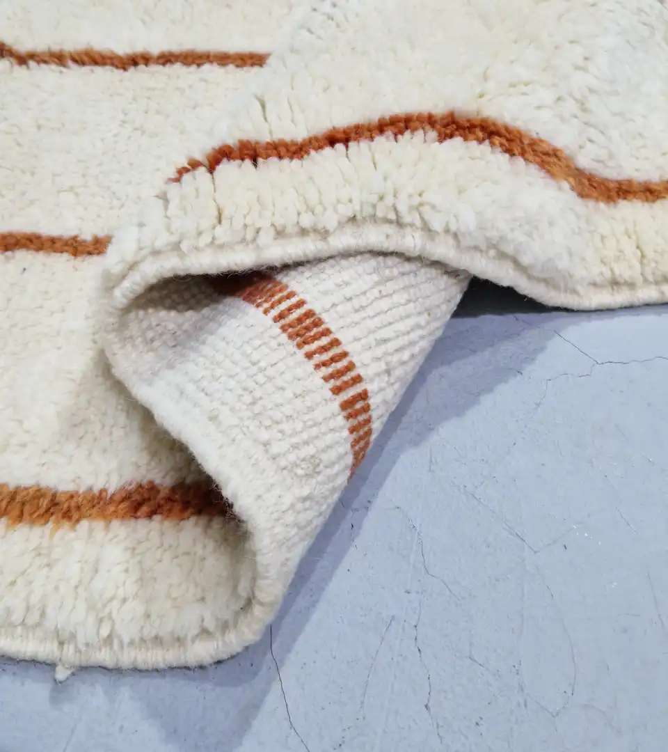 Contemporary Moroccan wool runner rug for hallway ivory with orange accents