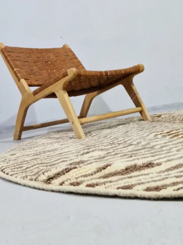 Neutral hand knotted Moroccan round rug for modern interiors