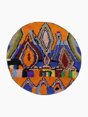 Round hand knotted wool rug 5ft coral multicolor